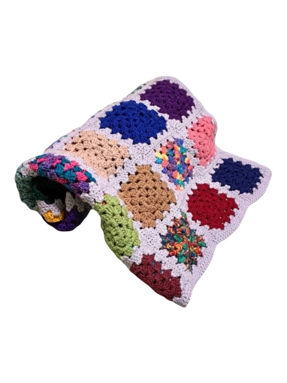 Vintage Handmade Multicolor Granny Square Crochet Throw Blanket - Brand Unknown